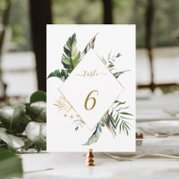 Número de Mesa de Casamento Tropical 5x7 Dourado