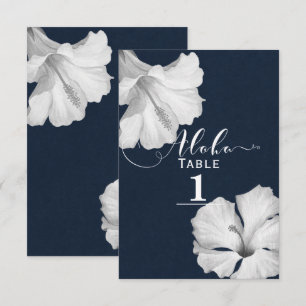 Convite Número de Mesa de Casamento Tropical Azul Hibisco