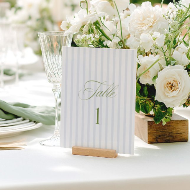 Convite Número de Mesa de Casamento Verde e Azul Sage Eleg (Elegant Sage Green & Blue Wedding Table Number)