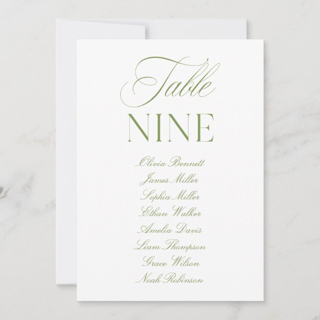 Convite Número de Mesa de Casamento Verde e Branco Elegant (Frente)