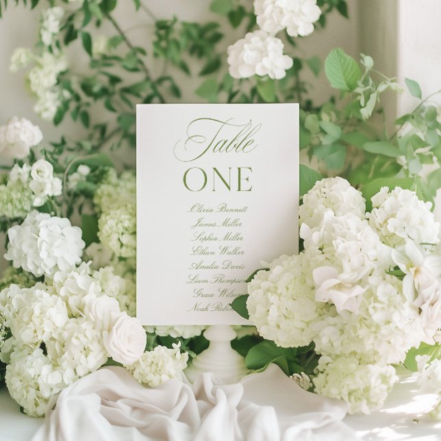 Convite Número de Mesa de Casamento Verde e Branco Elegant (Elegant Sage Green & White Wedding Table Number)