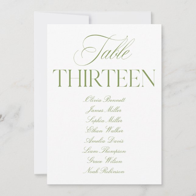 Convite Número de Mesa de Casamento Verde e Branco Elegant (Frente)