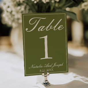 Convite Número de Mesa de Casamento Verde Oliva Chocolate