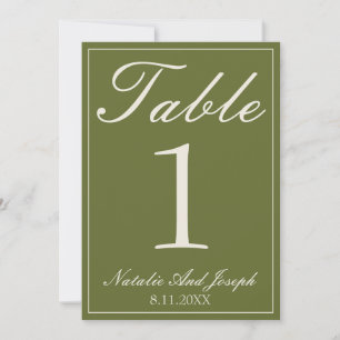 Convite Número de Mesa de Casamento Verde Oliva Chocolate 