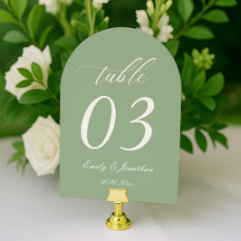 Convite Número de Mesa de Casamento Verde Oliva Curvo
