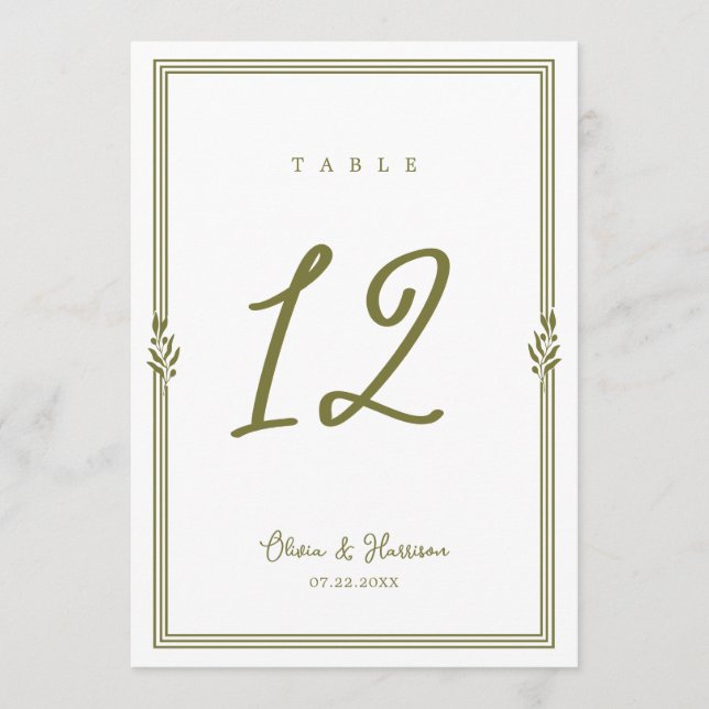 Convite Número de Mesa de Casamento Verde Oliva Toscano (Frente)