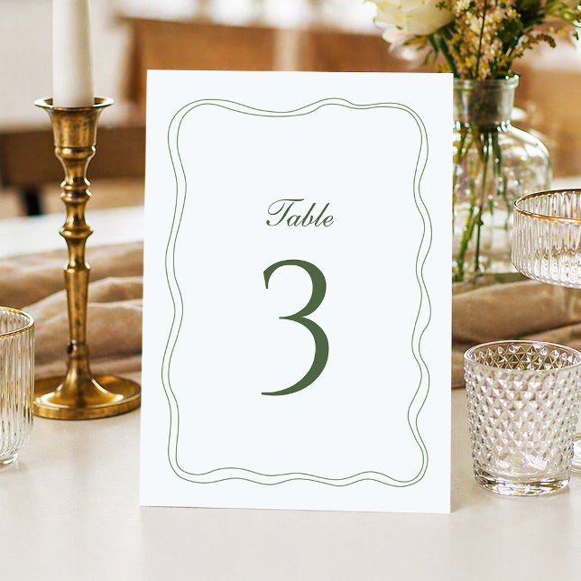 Convite Número de Mesa de Casamento Verde Sage Elegante (Criador carregado)