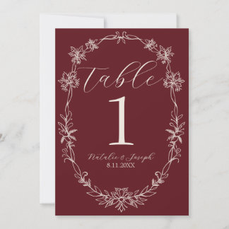 Convite Número de mesa de casamento Vermelho Escuro Clássi