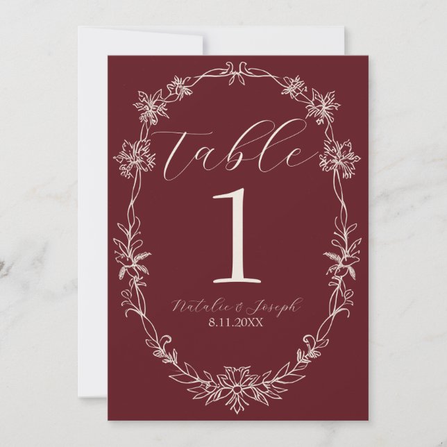 Convite Número de mesa de casamento Vermelho Escuro Clássi (Frente)