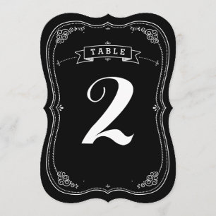 Convite Número de Mesa de Casamento Vintage com Quadro Neg