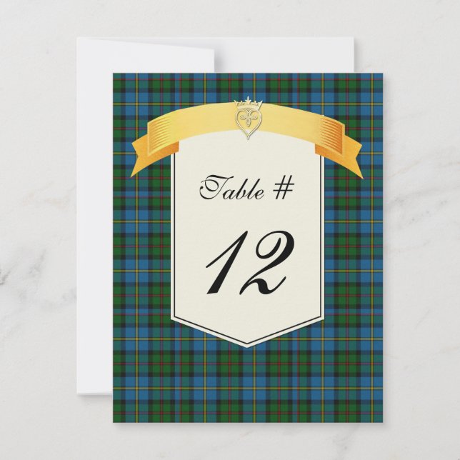 Convite Número de Mesa de Casamento Xadrez Tartan do Clã M (Frente)