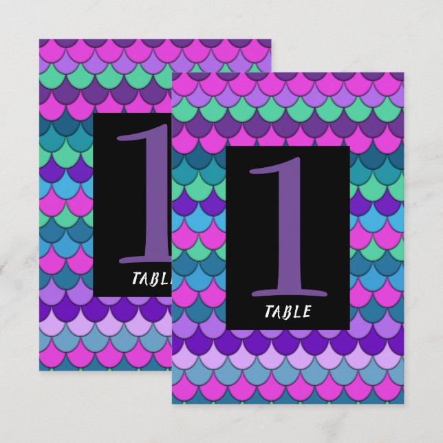 Convite Número de Mesa de Festa da Sereia Multicolorida Co (Frente/Verso)