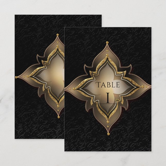 Convite Número de mesa de festa exótico chique dourado e p (Frente/Verso)