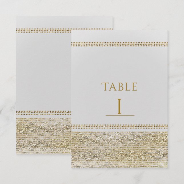 Convite Número de Mesa de Festa Glam Chic Dourado e Branco (Frente/Verso)