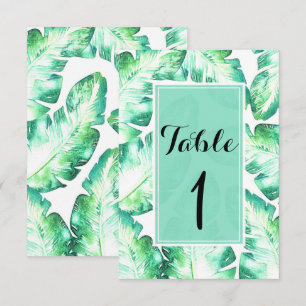 Convite Número de mesa de folhas tropicais brancas e verde