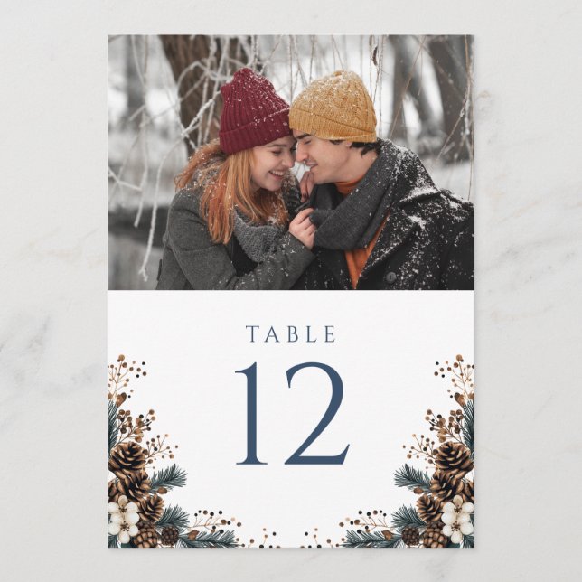 Convite Número de Mesa de Foto de Flor de Pinha Rústica Bo (Frente)