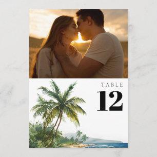 Convite Número de mesa de foto de praia tropical em aquare