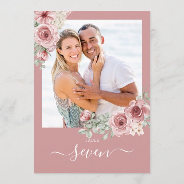 Convite Número de Mesa de Foto de Rosas Florais Rosa Empoe (Verso)