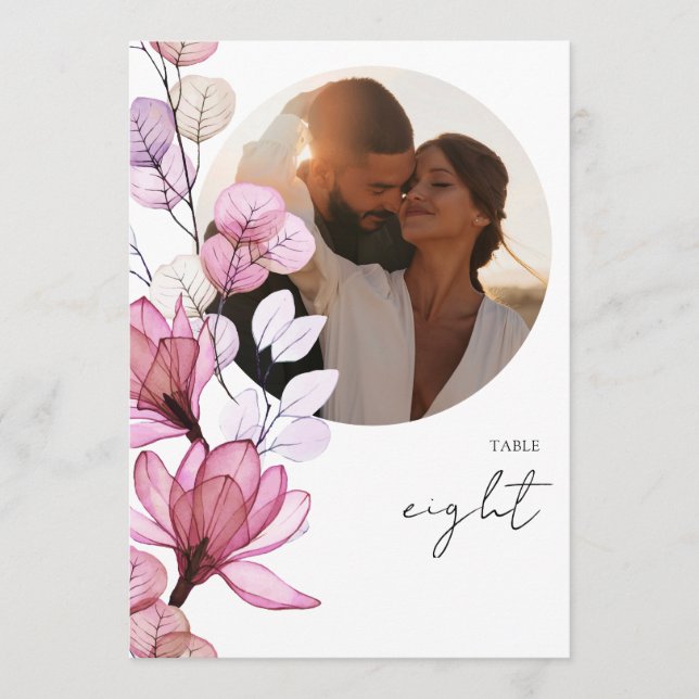 Convite Número de mesa de foto floral rosa empoeirado tran (Frente)
