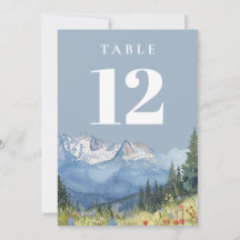 Número de mesa de montanha em aquarela azul modern