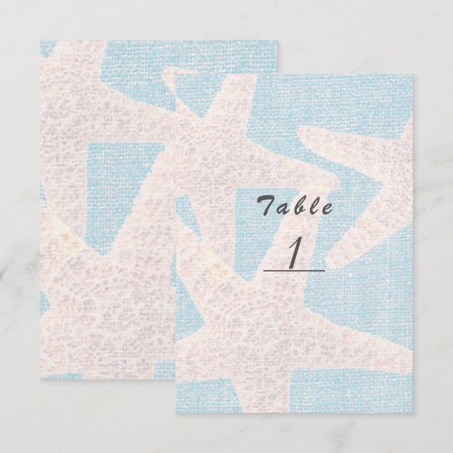 Convite Número de Mesa de Praia com Estrela-do-Mar Branca  (Frente/Verso)