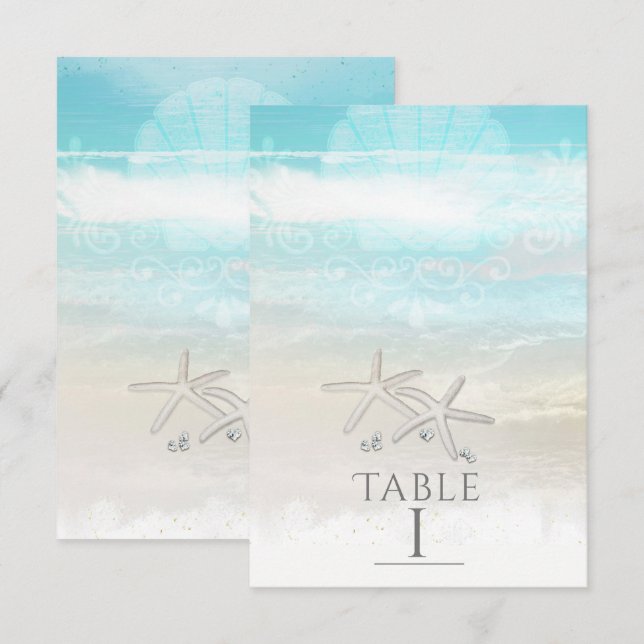 Convite Número de mesa de verão elegante estrela-do-mar br (Frente/Verso)