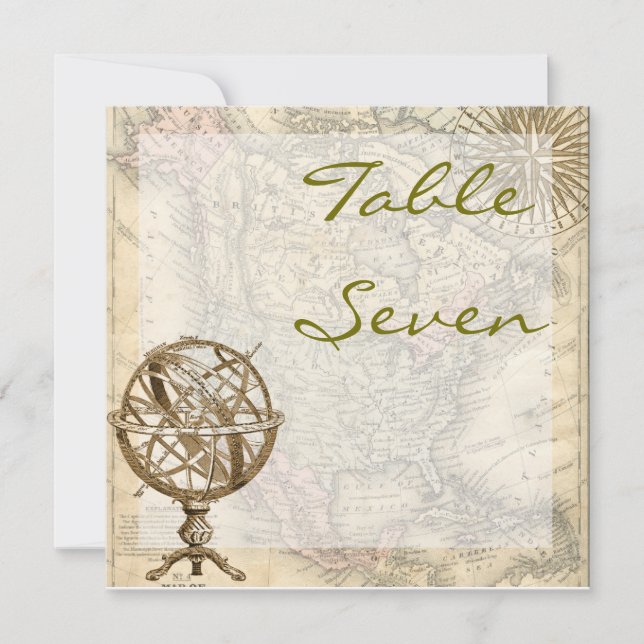Convite Número de Mesa do Mapa Antigo (Frente)
