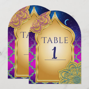 Convite Número de Mesa Dourado Glamouroso Noites Árabes da
