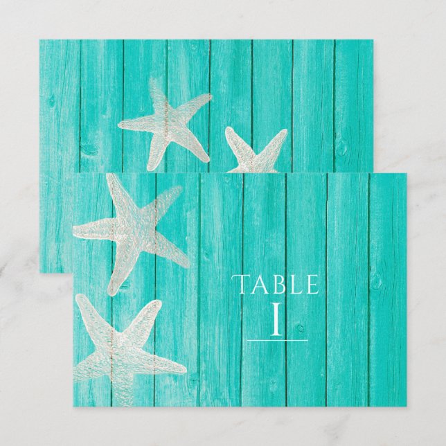 Convite Número de Mesa Elegante de Madeira Azul e Estrela  (Frente/Verso)