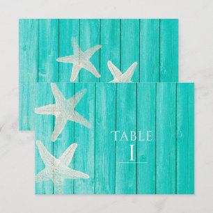 Convite Número de Mesa Elegante de Madeira Azul e Estrela