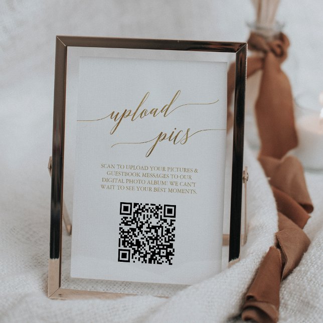 Convite Número de Mesa Elegante em Ouro Imprimível Código  (Elegant Gold Printable Table Number Photo QR Code)
