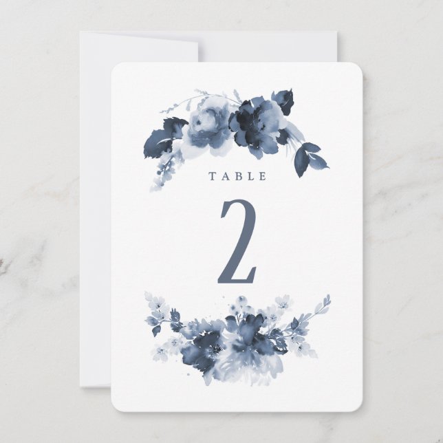 Convite Número de Mesa em Aquarela Azul Casamento (Frente)