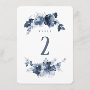 Convite Número de Mesa em Aquarela Azul Casamento