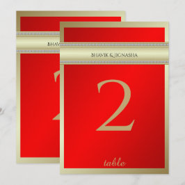 Convite Número de Mesa em Damasco Indiano Vermelho e Doura