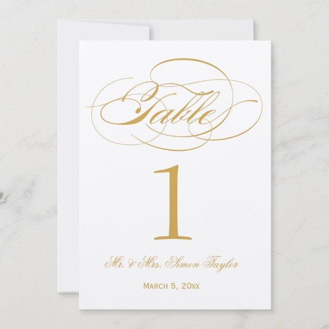 Convite Número de Mesa em Elegant Script - Dourado (Frente)