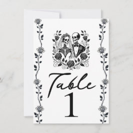 Convite Número de Mesa Esqueleto Preto Branco Floral Rosa 