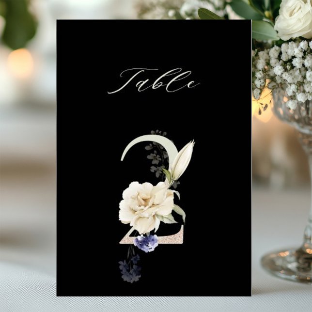 Convite Número de Mesa Floral Botânico 5x7 Número 2, Preto (Criador carregado)