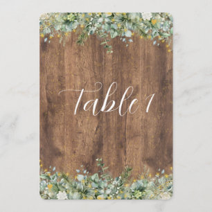 Convite Número de Mesa Floral Branco & Eucalipto em Ouro R