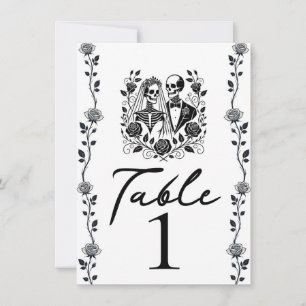 Convite Número de Mesa Floral de Rosa de Esqueleto Branco 