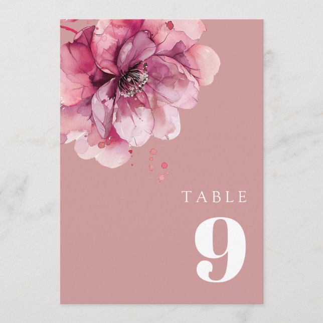 Convite Número de Mesa Floral em Aquarela Elegante Rosa Pó (Frente)