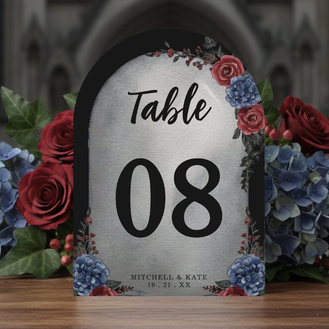 Convite Número de Mesa Floral Gótico de Lápide de Casament (Criador carregado)