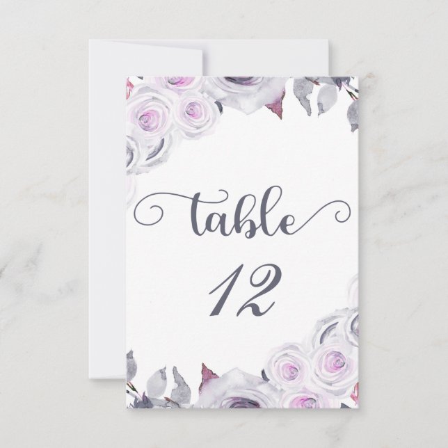 Convite Número de Mesa Floral Lavanda e Cinza Assentamento (Frente)