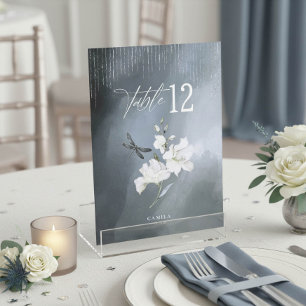 Convite Número de Mesa Floral Libélula Sweet 16 Azul ID131