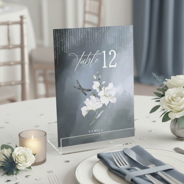 Convite Número de Mesa Floral Libélula Sweet 16 Azul ID131 (Criador carregado)