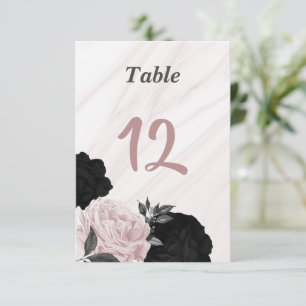 Convite Número de mesa floral preto e rosa romântico