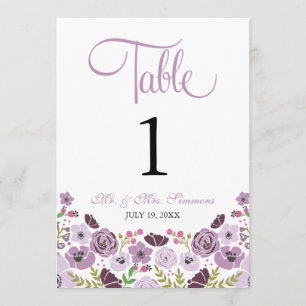 Convite Número de Mesa Floral Roxo