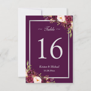 Convite Número de Mesa Floral Roxo Ameixa Rústico Cinza Pr