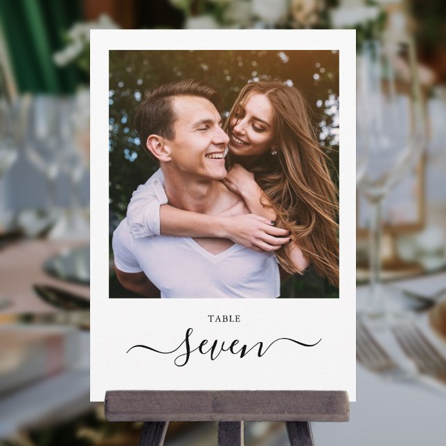 Convite Número de Mesa Foto Script Preto Elegante (Criador carregado)