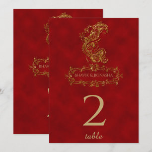 Convite Número de Mesa Indiano Pavão Vermelho e Dourado