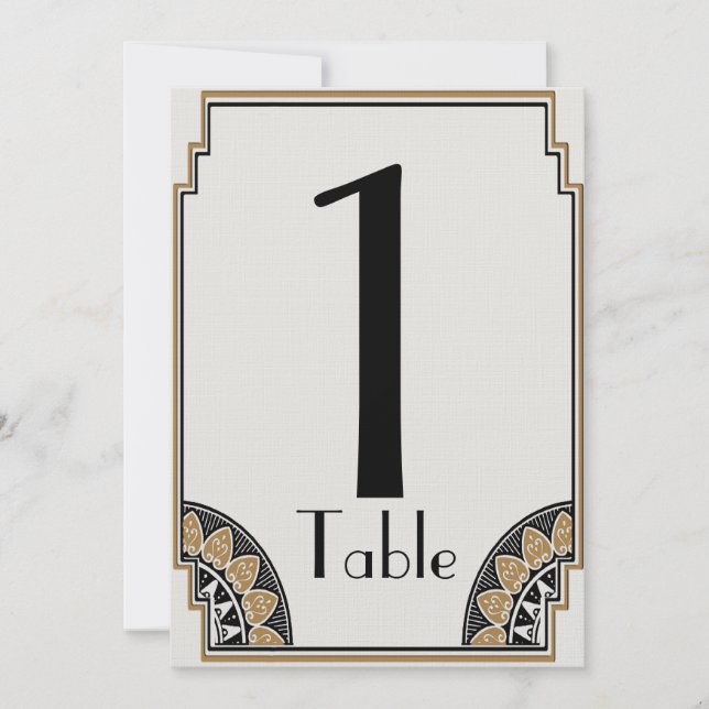 Convite Número de Mesa Luxuoso em Ouro Art Déco (Frente)